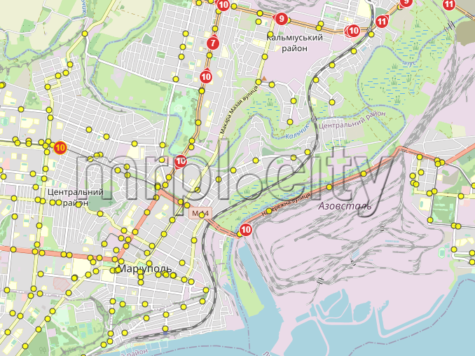 карта движения трамваев в Мариуполе