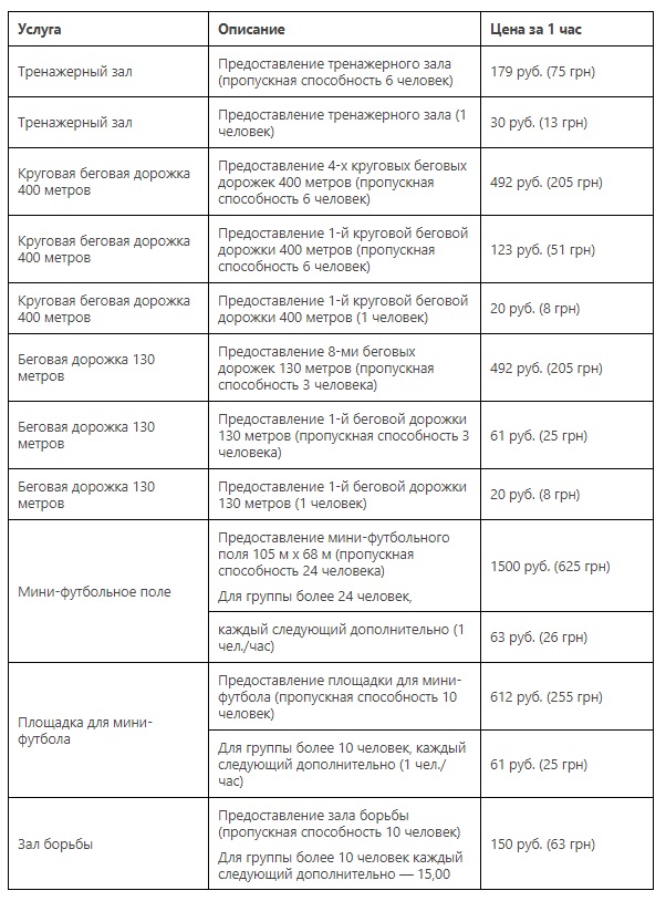 тарифы стадион Олимпийский
